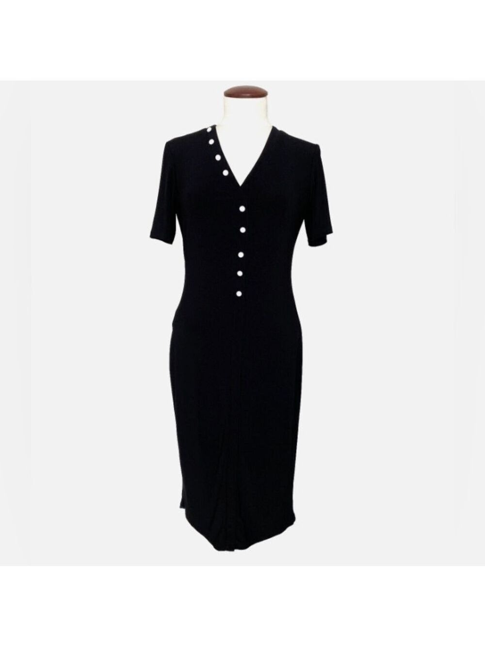 Joseph Ribkoff Black Faux Button Dress Lined Sz 8 Made in Canada